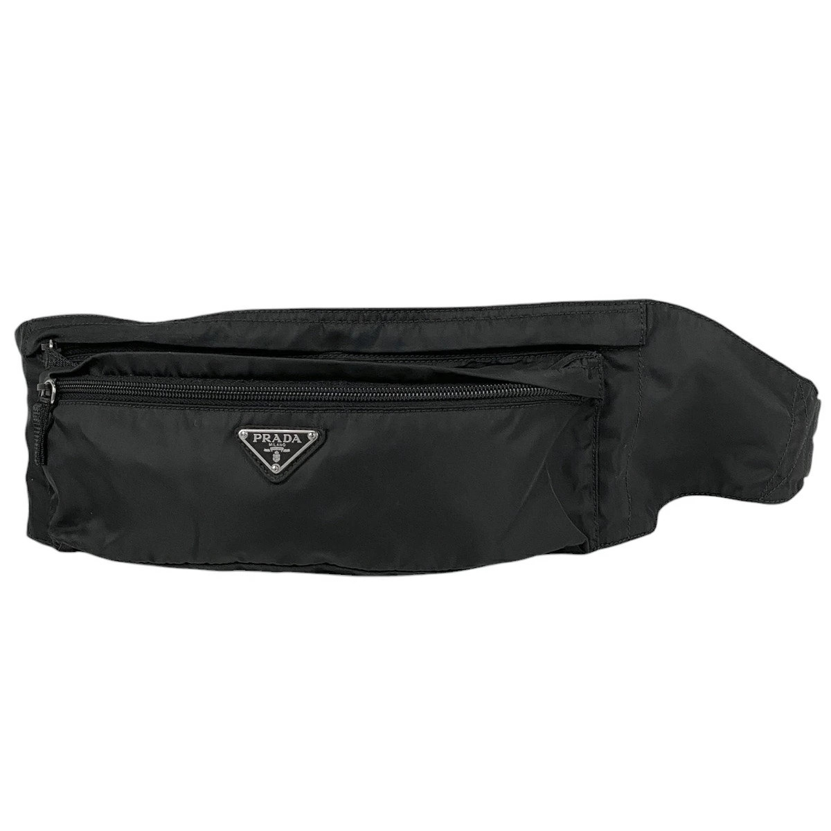 Prada Logo Plate Waist Bag Body Bum Crossbody Belt Nero Black